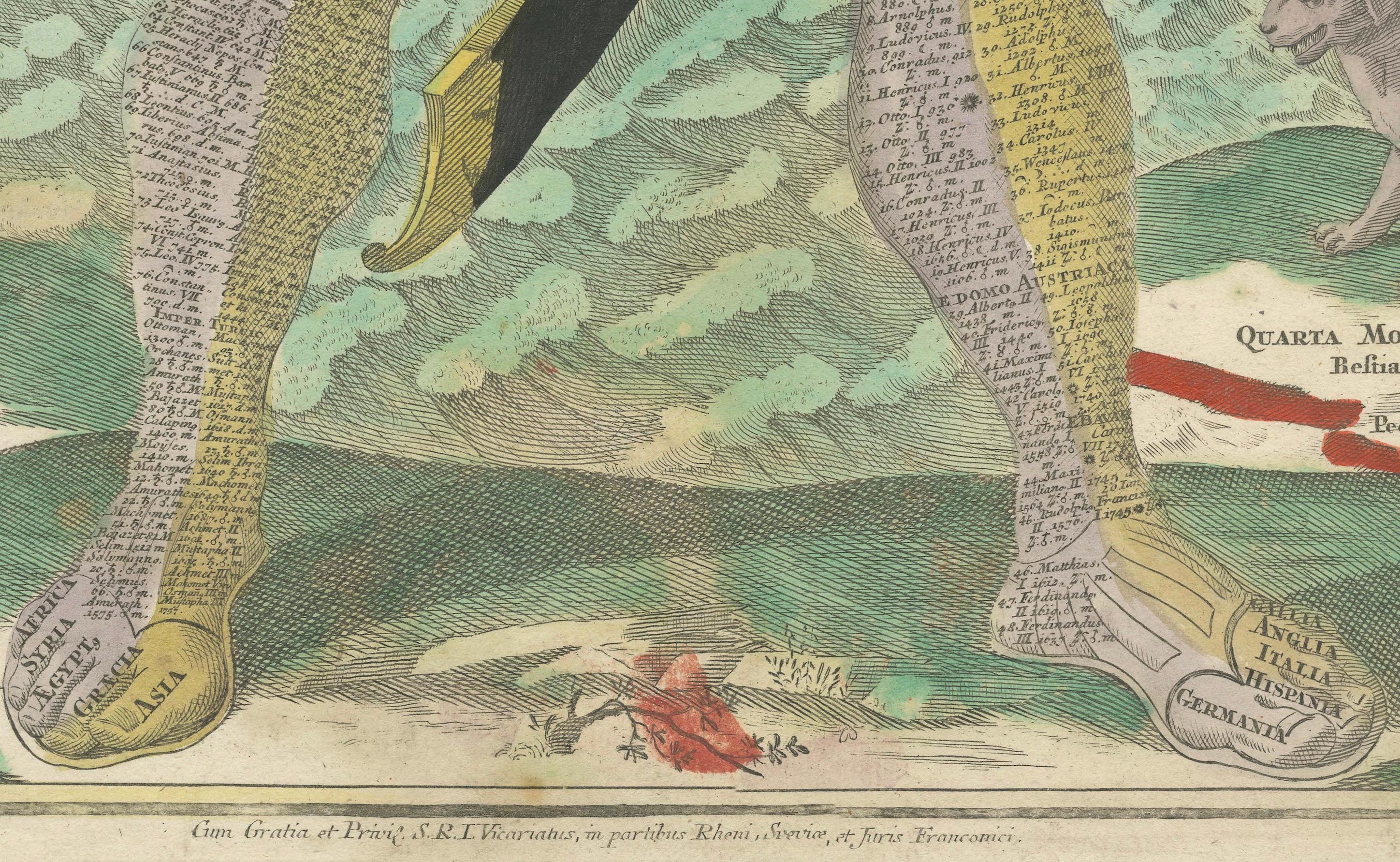 Straordinaria incisione del 1740 del Colosso che raffigura il sogno del re Nabucodonosor In condizioni buone in vendita a Langweer, NL
