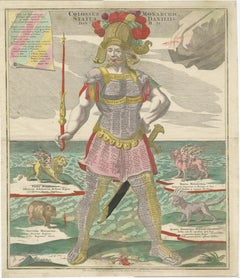 Auffälliger Kupferstich von 1740, der den Traum von König Nebukadnezar darstellt