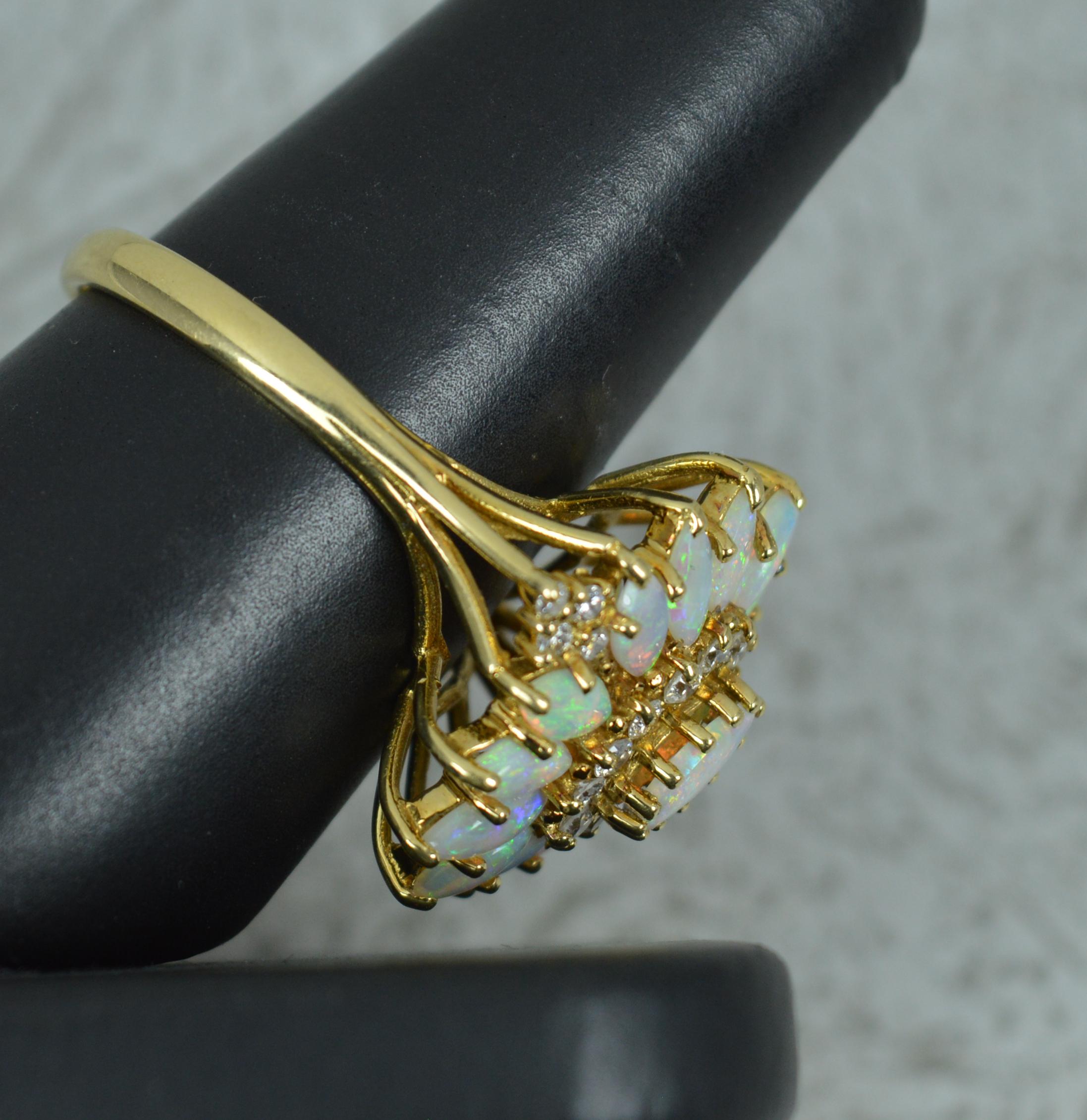 Striking 18 Carat Gold Natural Opal and Diamond Cluster Cocktail Ring 5