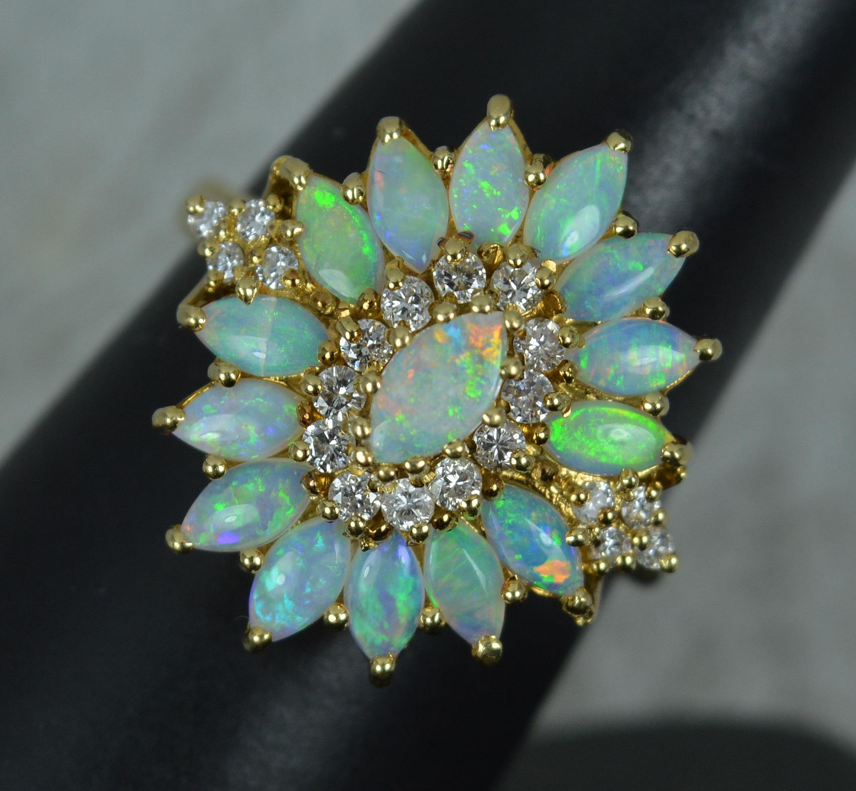 Striking 18 Carat Gold Natural Opal and Diamond Cluster Cocktail Ring For Sale 6