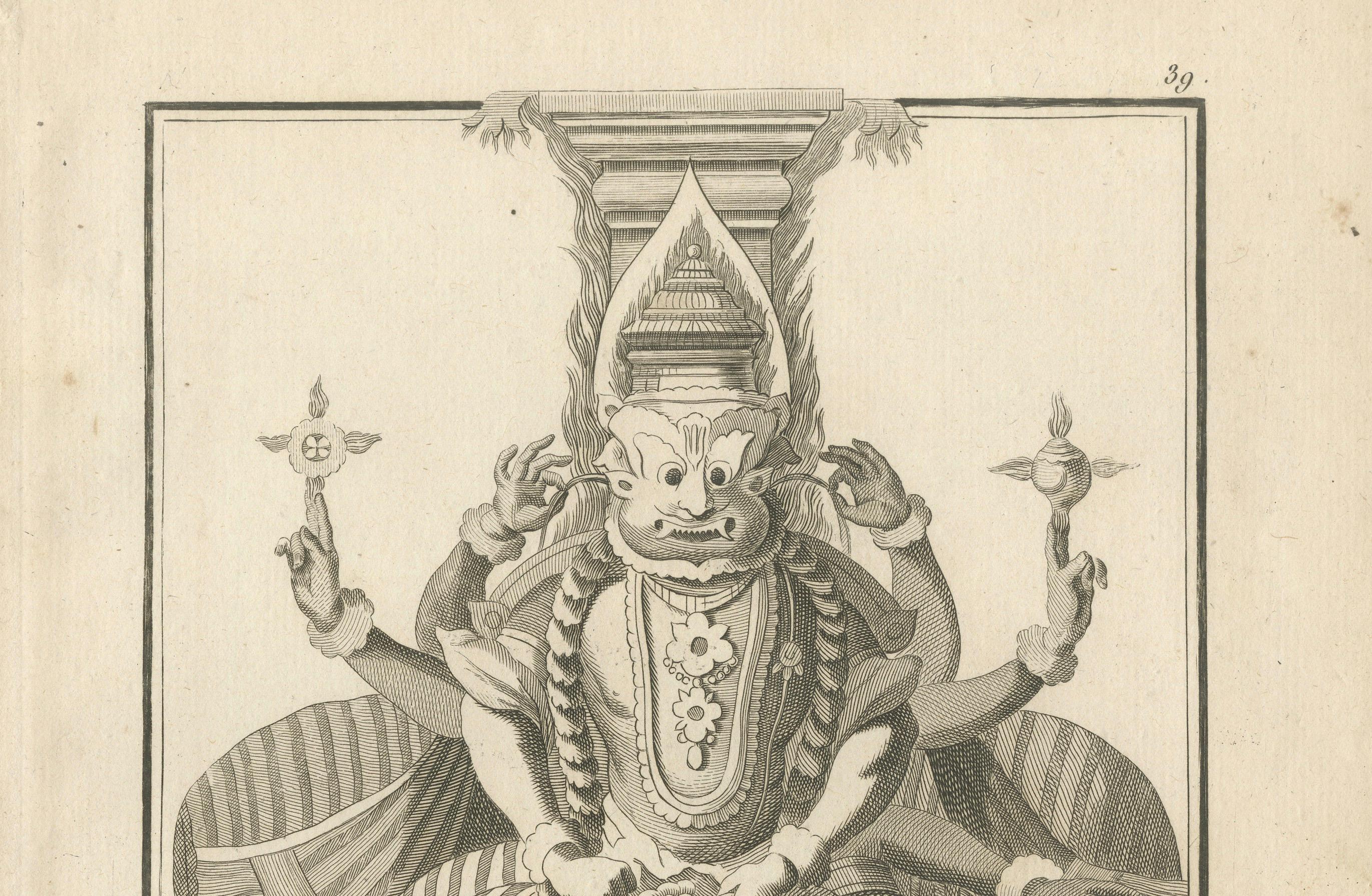 Titre : Gravure ancienne de 1806 Narasimha Vishnu Lion-Man Avatar - Gravure hindoue

Description : Cette puissante estampe ancienne, intitulée 