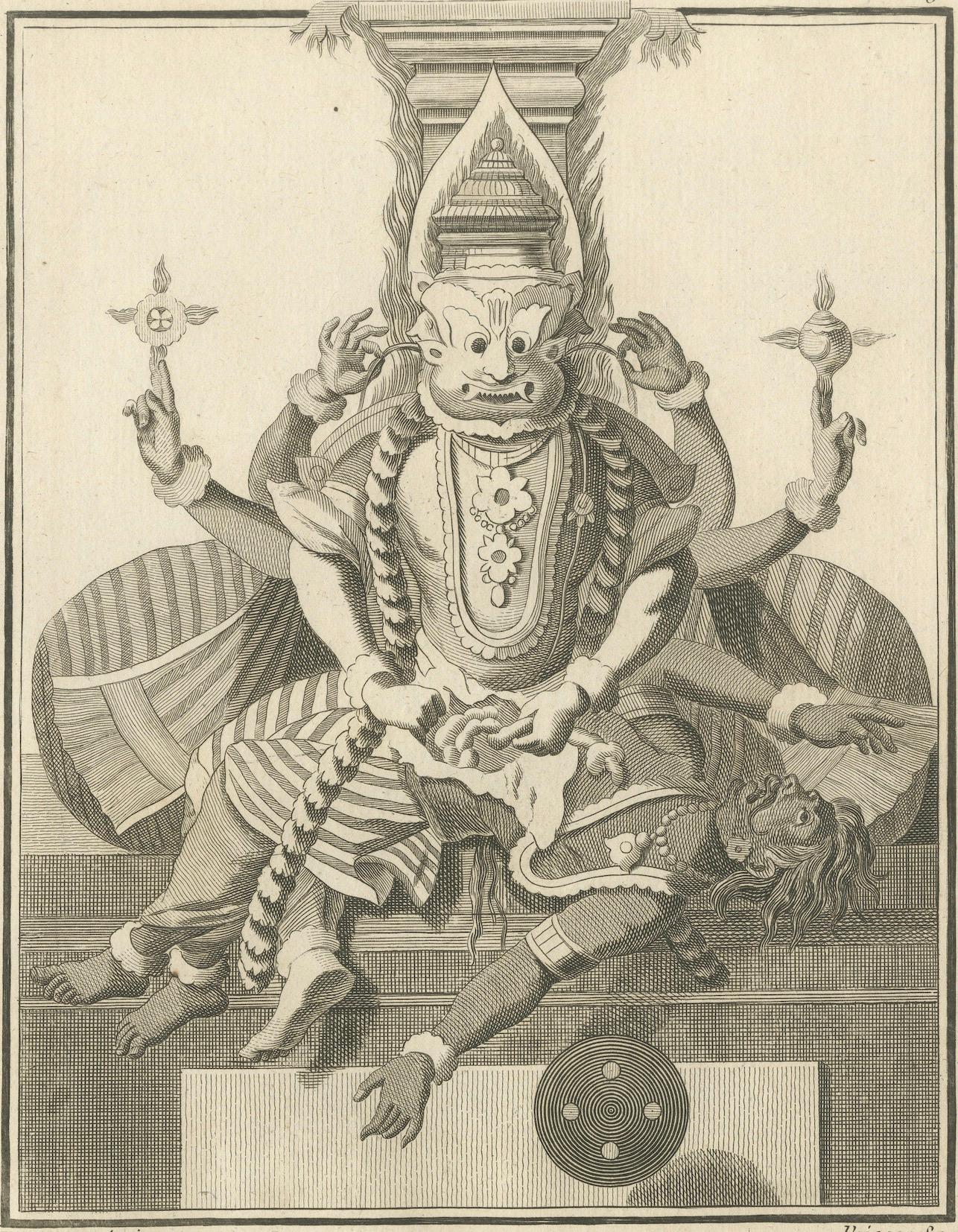 Remarquable imprimé ancien Avatar de Narasimha Vishnu, lion-Man Avatar, 1806 en vente 1