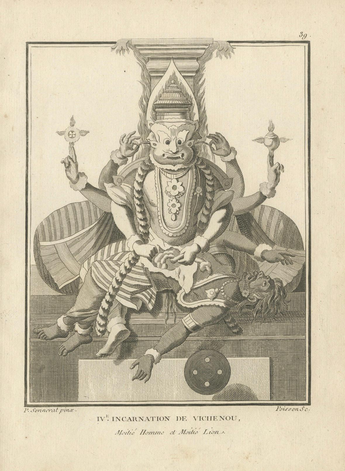 Remarquable imprimé ancien Avatar de Narasimha Vishnu, lion-Man Avatar, 1806 en vente 2