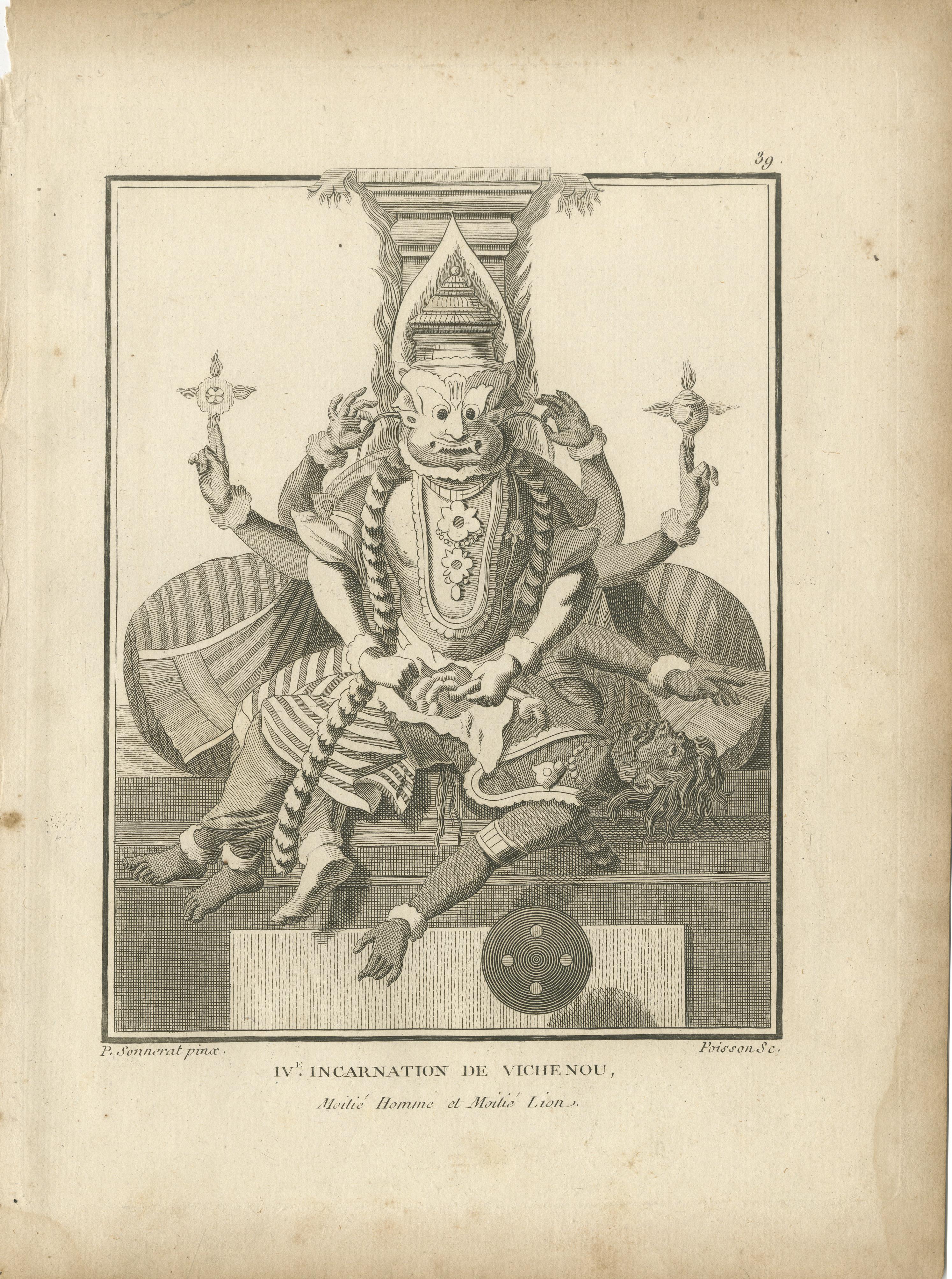Remarquable imprimé ancien Avatar de Narasimha Vishnu, lion-Man Avatar, 1806 en vente 3