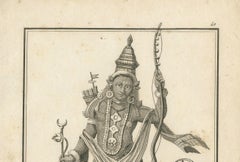 Striking 1806 Rama Vishnu Avatar with Hanuman Antique Print - Hindu Engraving