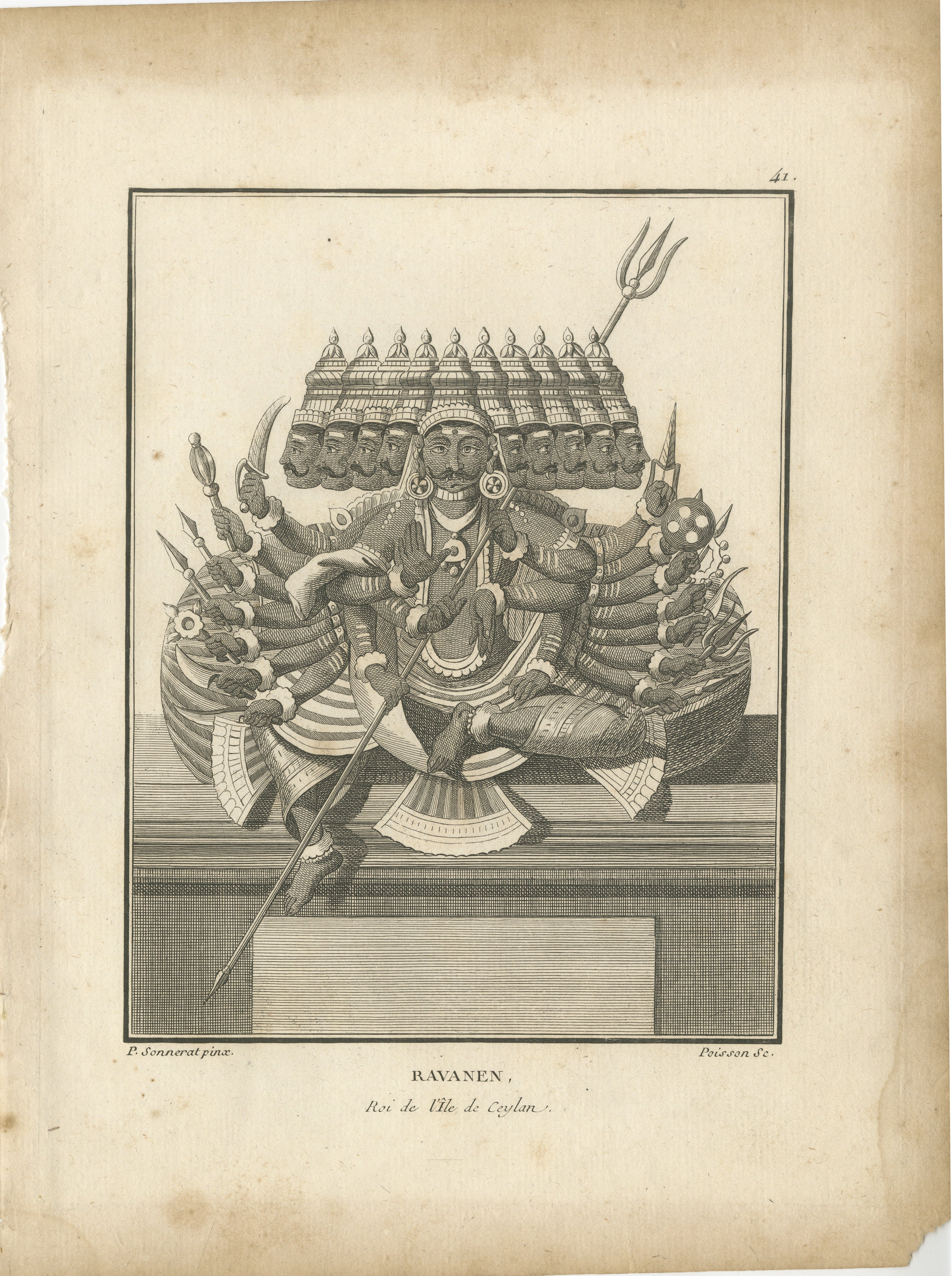 Titre : Le roi des démons Ravana - Gravure Hindu Ramayana - 1806

Description : Cette impressionnante estampe ancienne, intitulée 