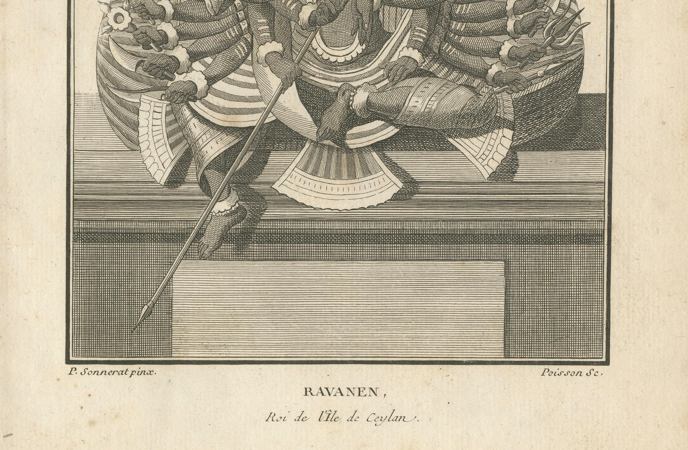 Remarquable gravure ancienne du roi Ravana Demon de 1806 - gravure hindoue Ramayana Bon état - En vente à Langweer, NL