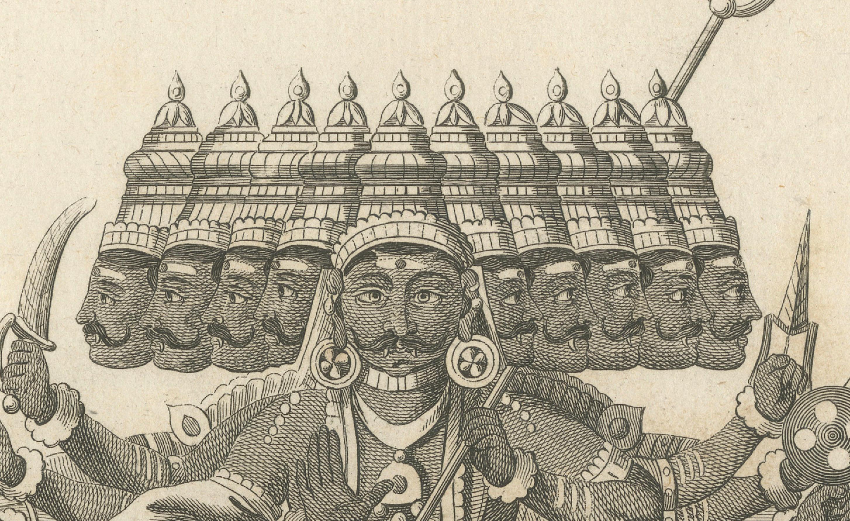 Remarquable gravure ancienne du roi Ravana Demon de 1806 - gravure hindoue Ramayana en vente 1