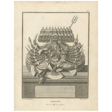 Striking 1806 Ravana Demon King Antique Print - Hindu Ramayana Engraving