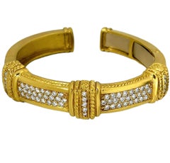 Striking 18K Yellow Gold and Diamond Classic Revival Cuff with 24K Gold Wash