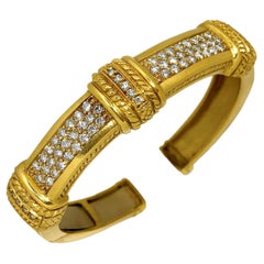 Striking 18K Yellow Gold and Diamond Classic Revival Cuff with 24K Gold Wash