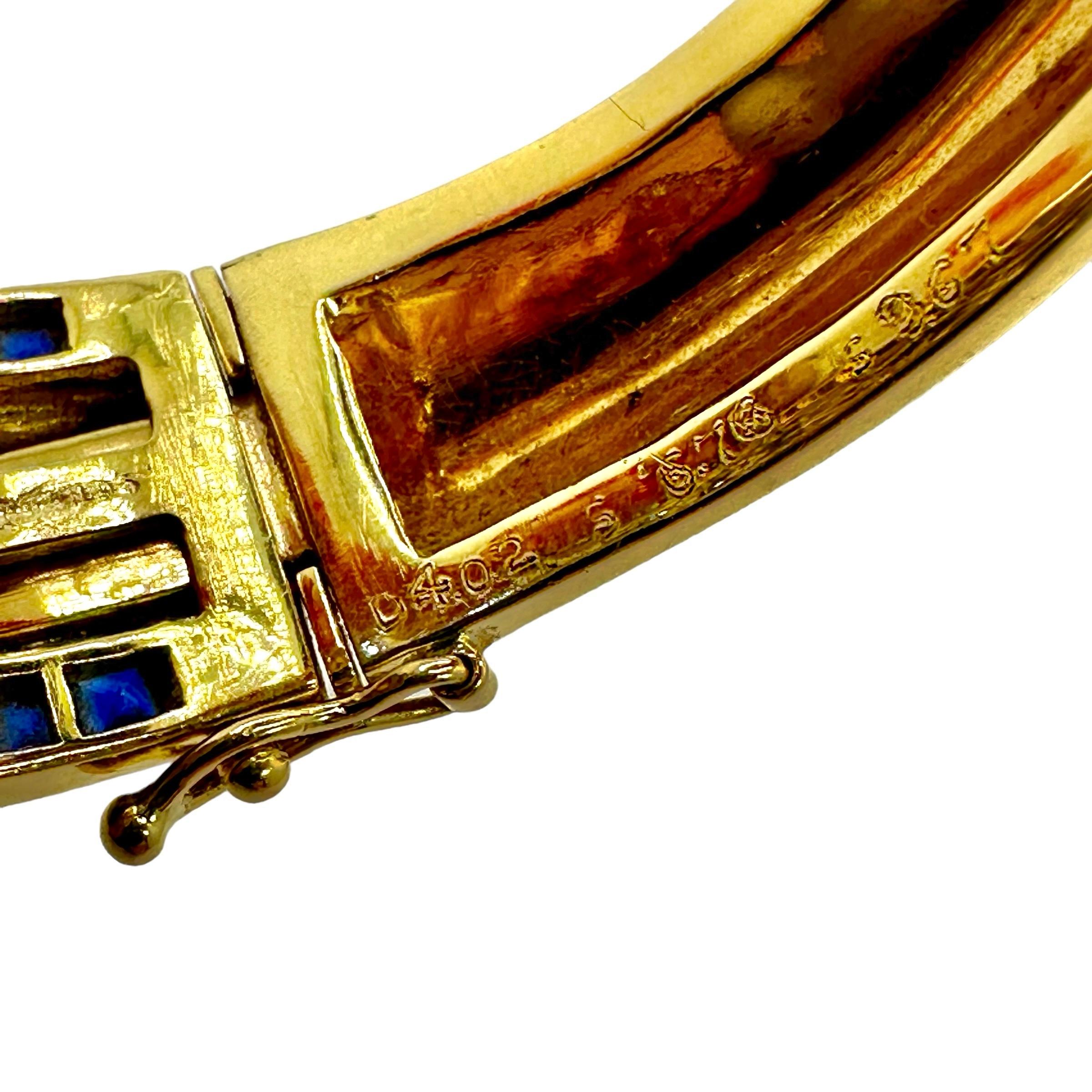 Women's Striking 18K Yellow & White Gold Diamond & Sapphire Encrusted Cuff Bracelet For Sale