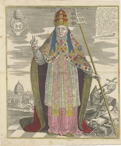 Antique Striking 18th-Century Engraving of Papal Chronology and Symbols of the Vatican