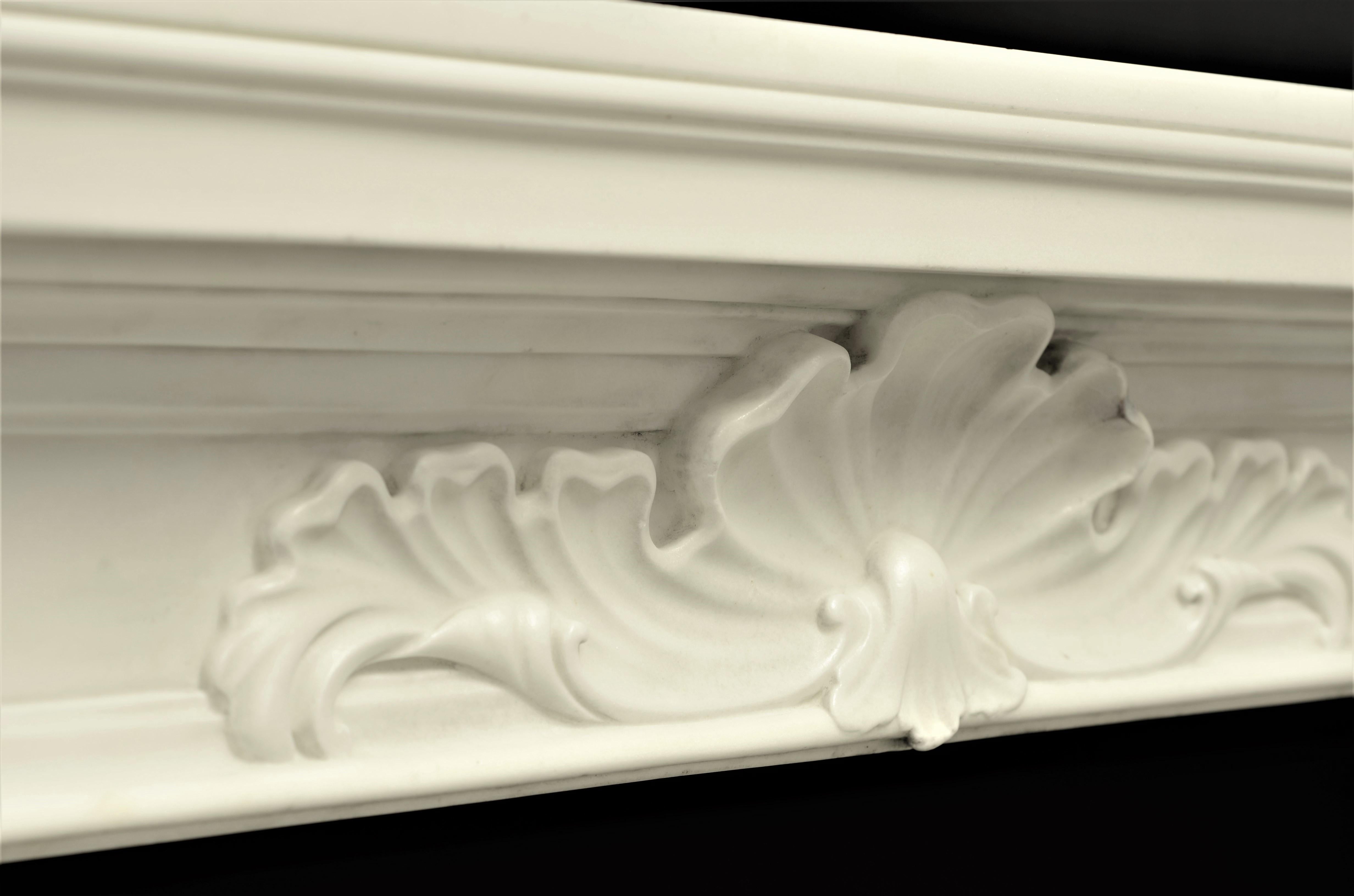 Striking 18th Century Italian Baroque Fireplace Mantel in Statuary Marble For Sale 2