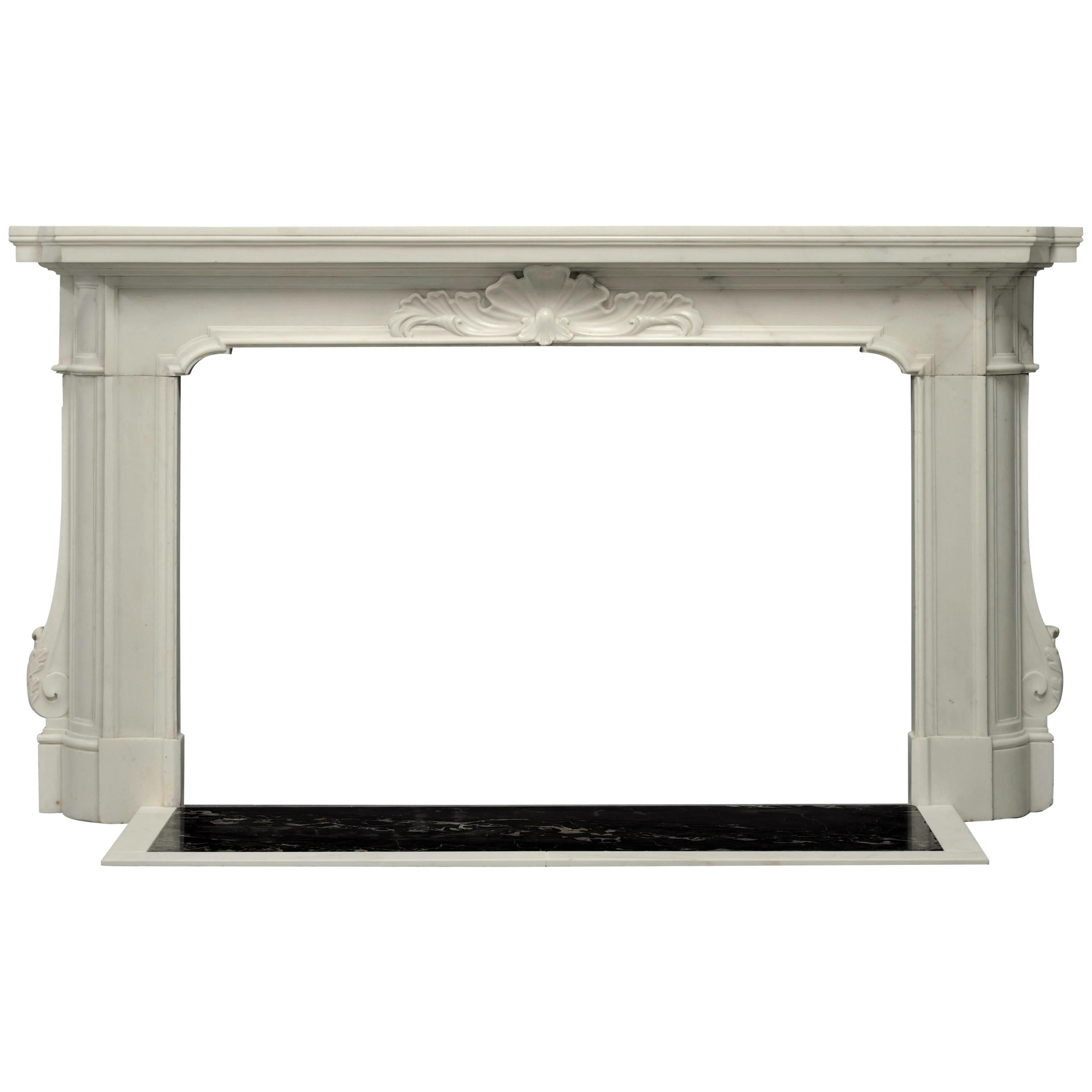 Striking 18th Century Italian Baroque Fireplace Mantel in Statuary Marble For Sale