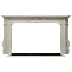 Antique Striking 18th Century Italian Baroque Fireplace Mantel in Statuary Marble