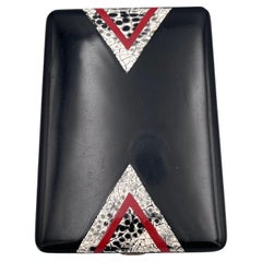 Antique Striking 1920's Art Deco EggShell Black and Red Enamel Cigarette Case