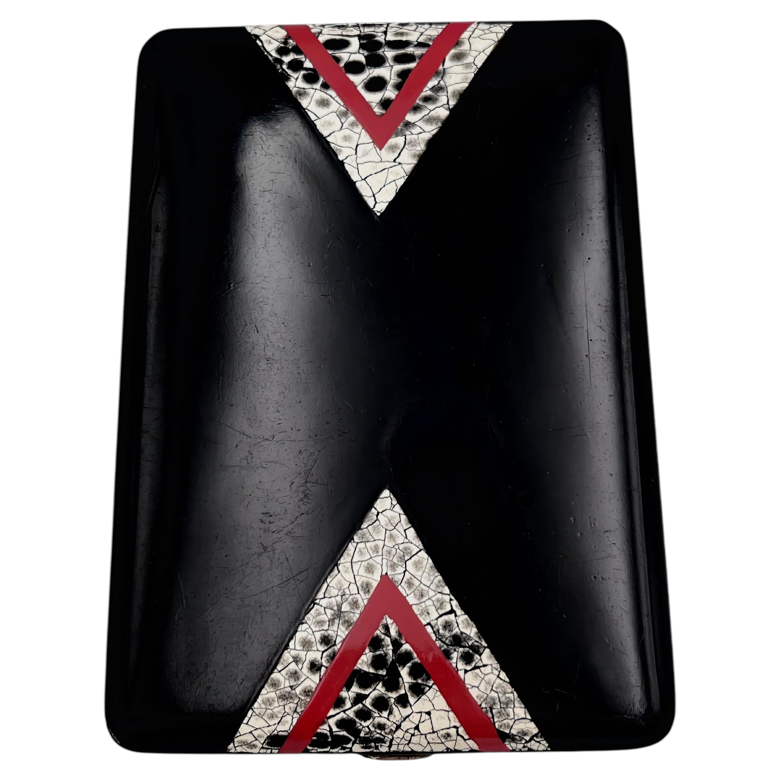 Striking 1920's Art Deco EggShell Black and Red Enamel Cigarette Case For Sale