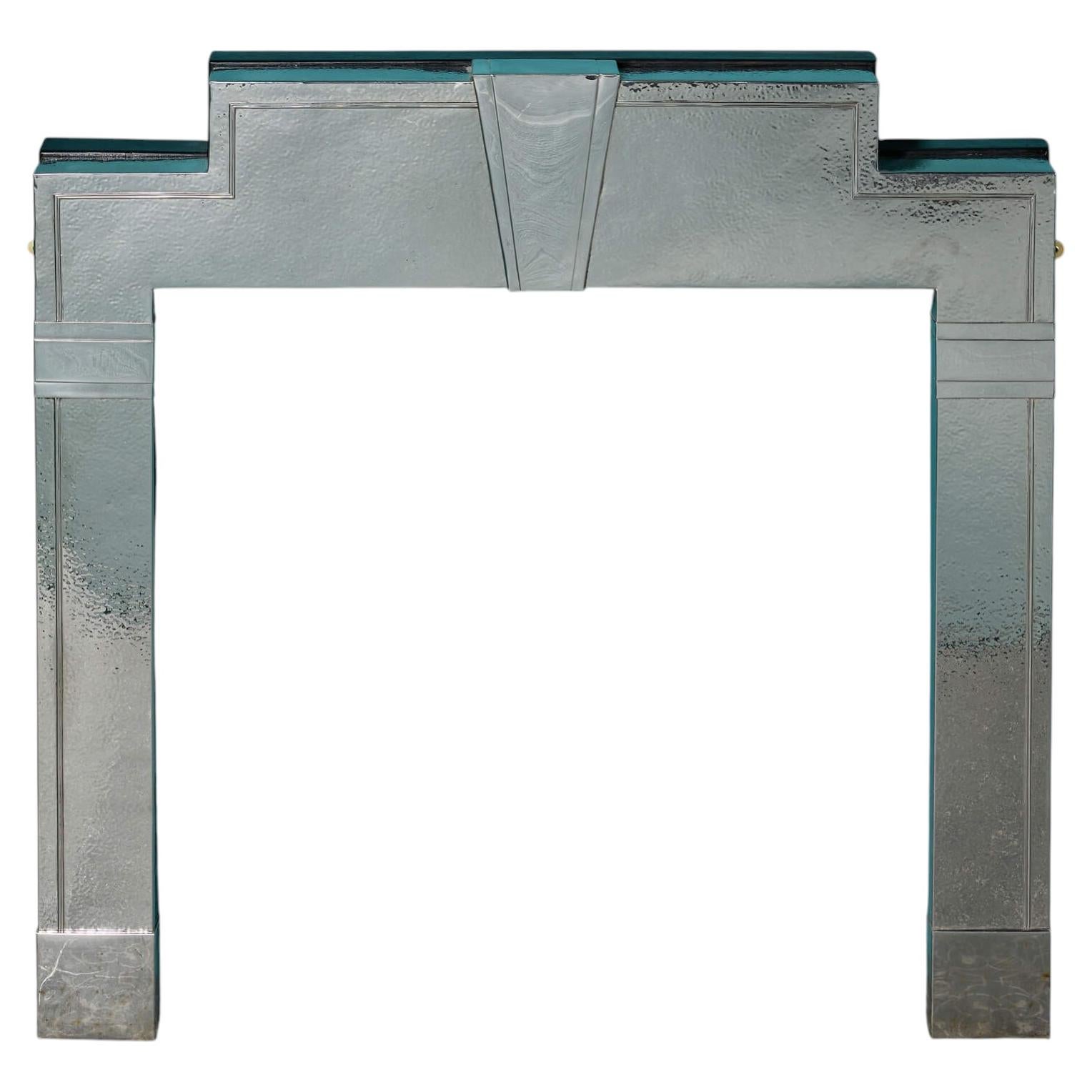 Striking 1920s Art Deco Stainless Steel Fire Mantel