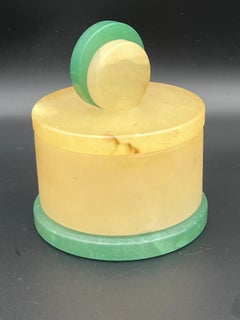 Striking 1930's Art Deco Alabaster Cream and Green Dresser / Vanity Box