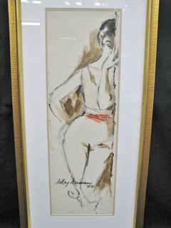 Striking 1950s Watercolor of a Woman by Leroy Neiman; Signed and Dated