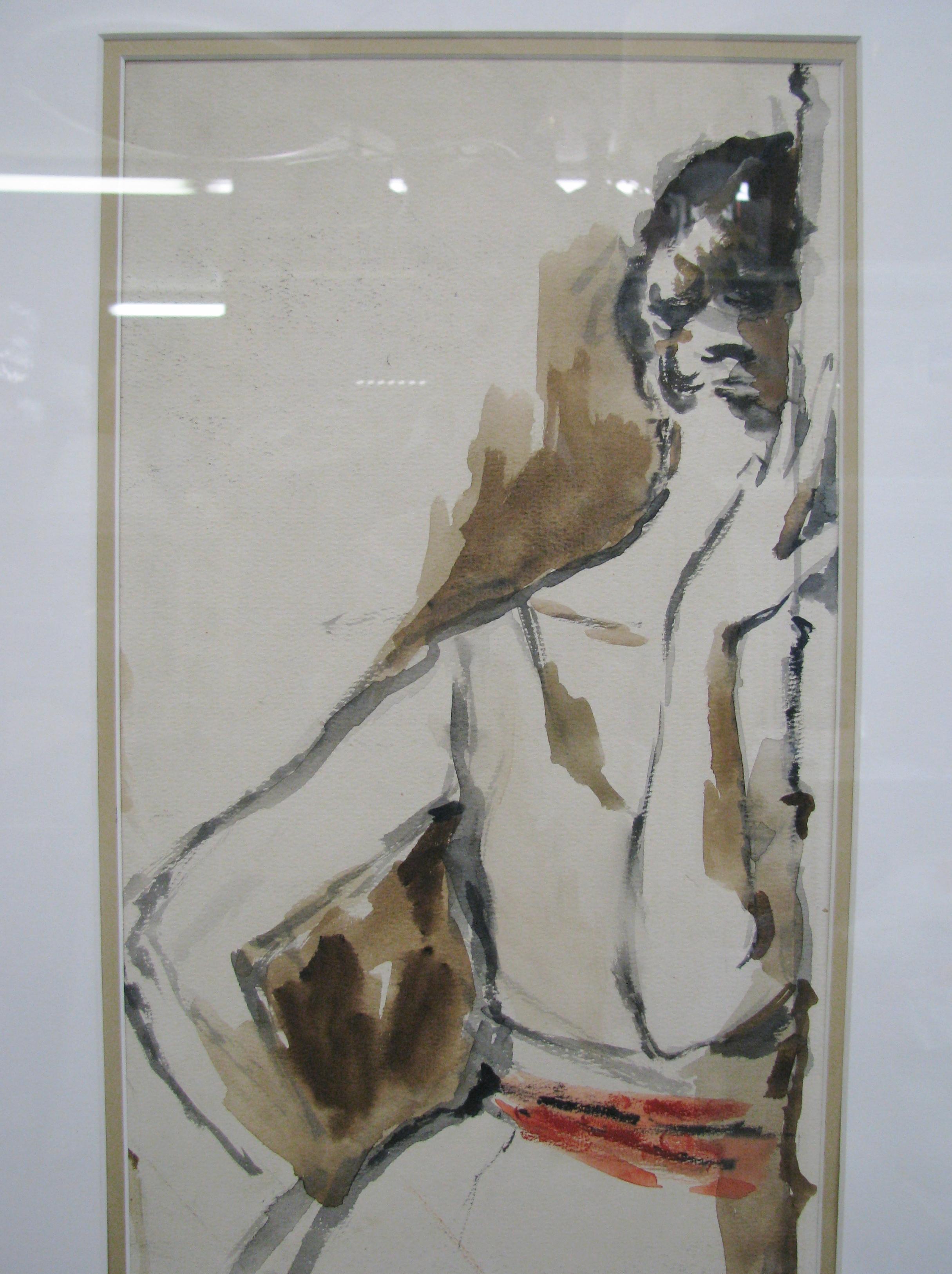 American Striking 1950s Watercolor of a Woman by Leroy Neiman; Signed and Dated For Sale