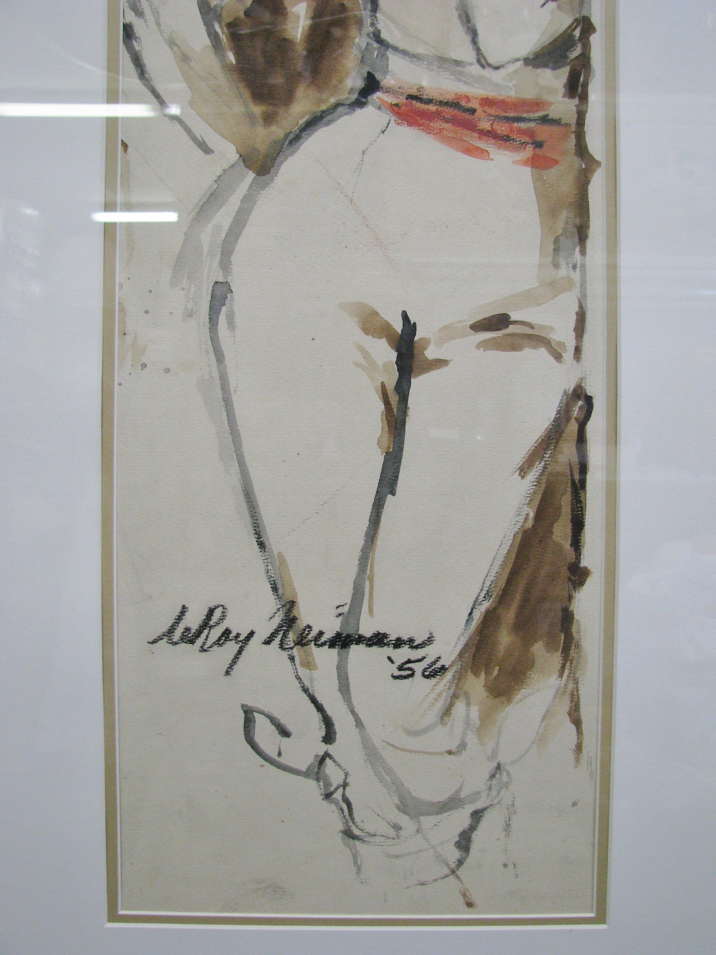 Mid-20th Century Striking 1950s Watercolor of a Woman by Leroy Neiman; Signed and Dated For Sale
