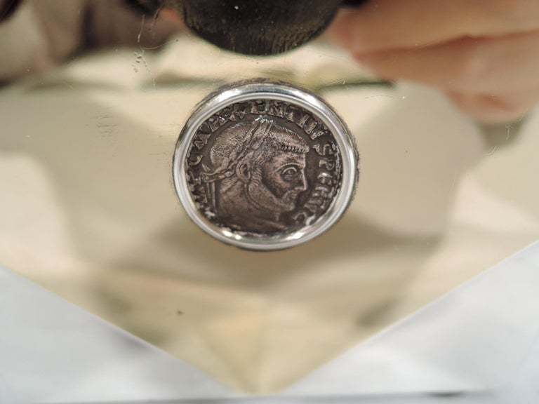 Italian Striking 1970s Bulgari Modern Silver Box with Ancient Roman Coins