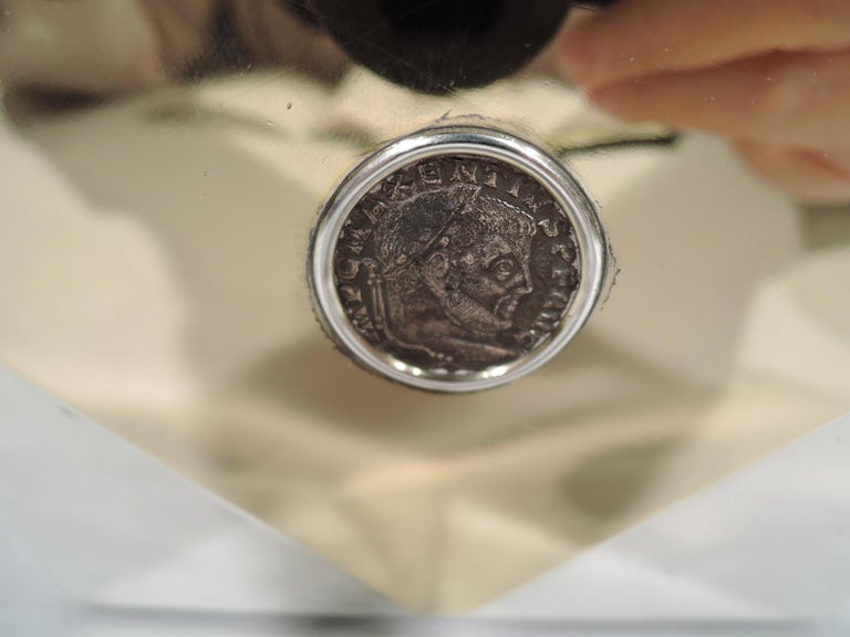 Late 20th Century Striking 1970s Bulgari Modern Silver Box with Ancient Roman Coins