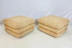 Striking 1970s Stacked Cushion Ottomans in Woven Fabric, 28.5-Inch Square