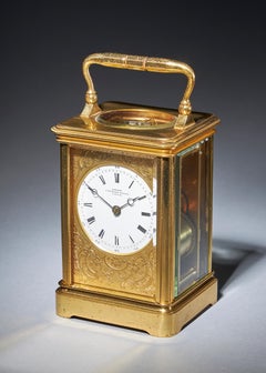 Striking 19th Century Carriage Clock with a Gilt-Brass Corniche Case by Grohé