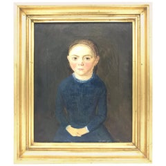 Striking 19th Century Oil On Canvas Of A Little Girl