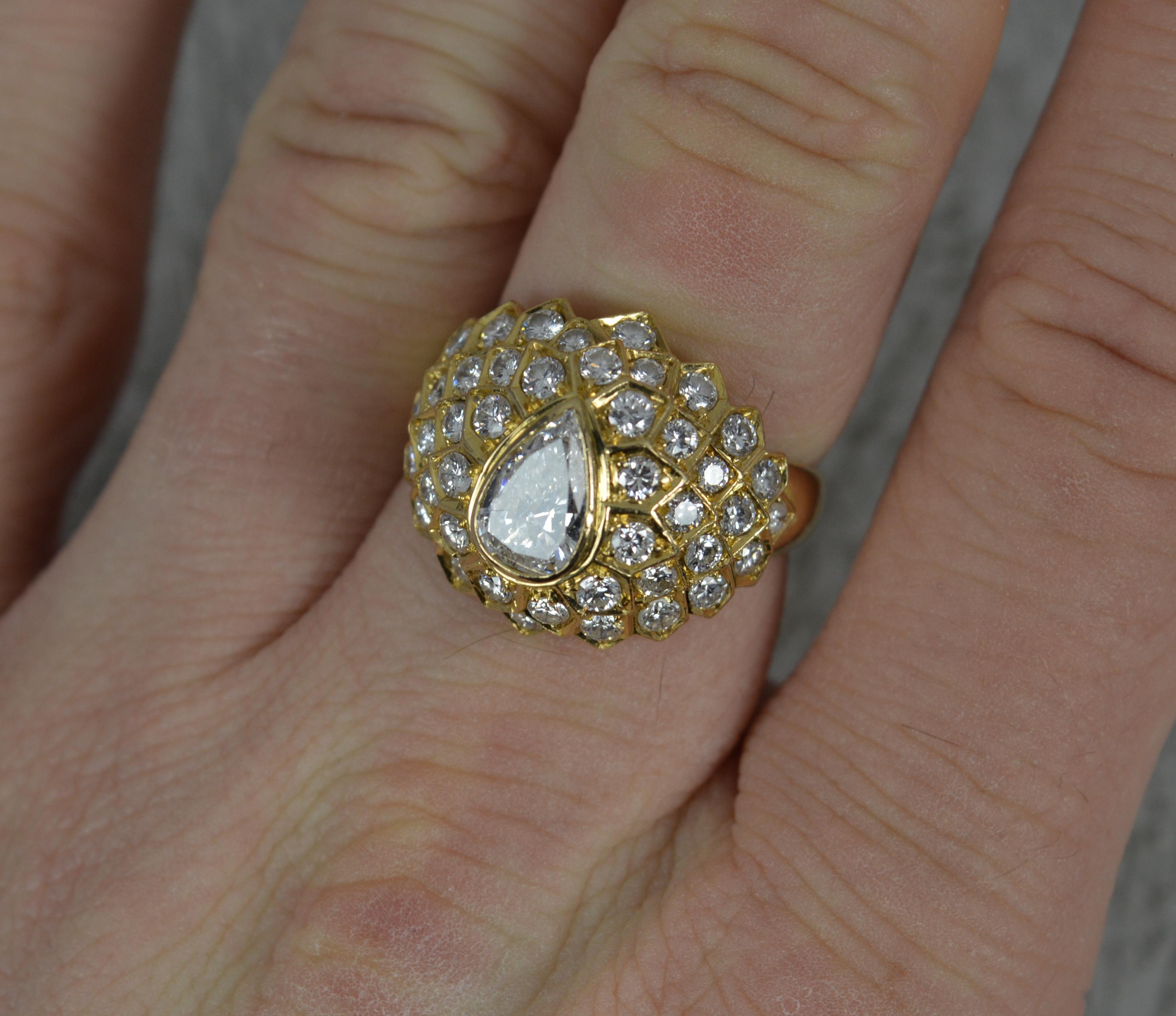 Pear Cut Striking 2.00ct Diamond and 18ct Gold Cluster Cocktail Ring