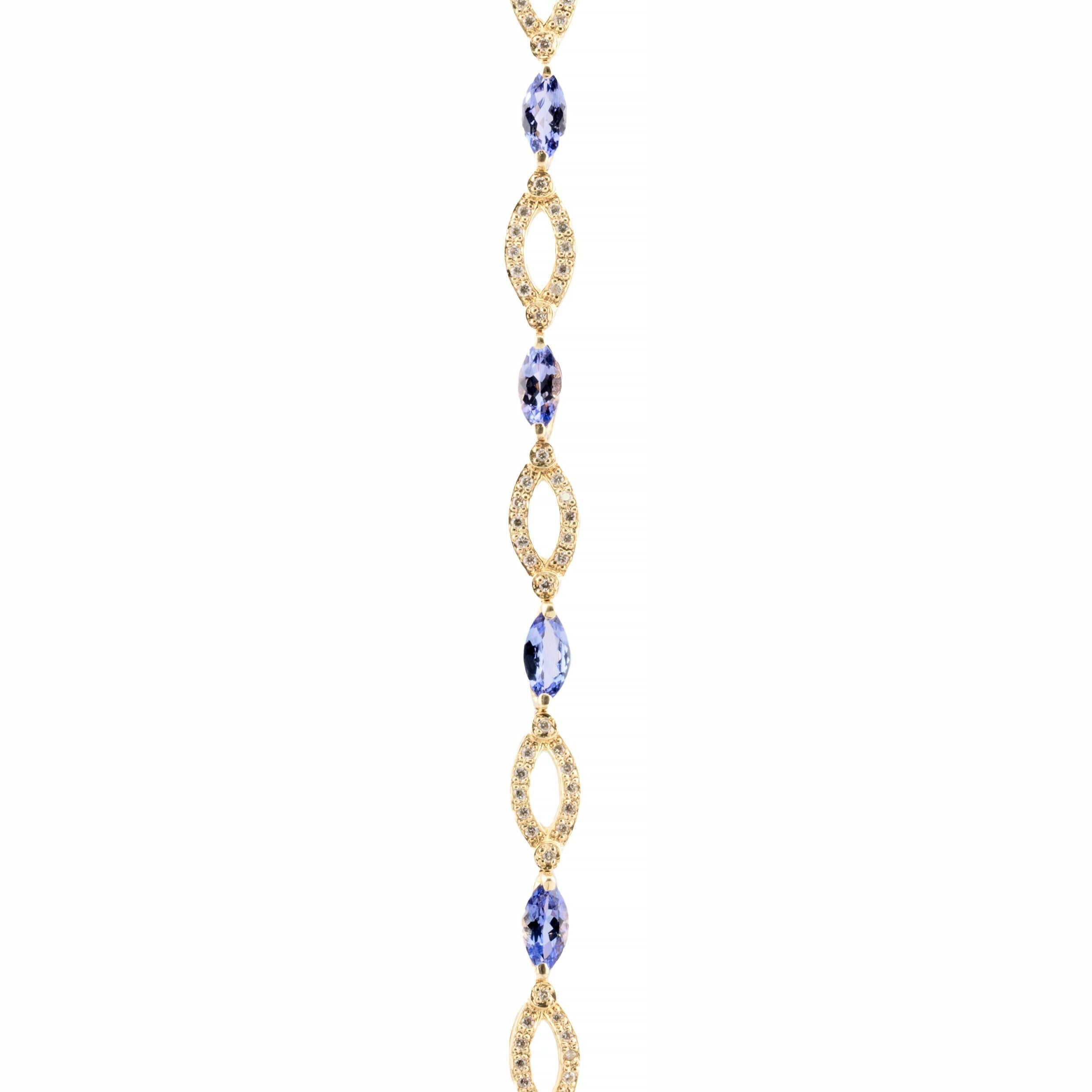 Round Cut Striking 2.10ctw Tanzanite and Diamond Bracelet in 14K Gold