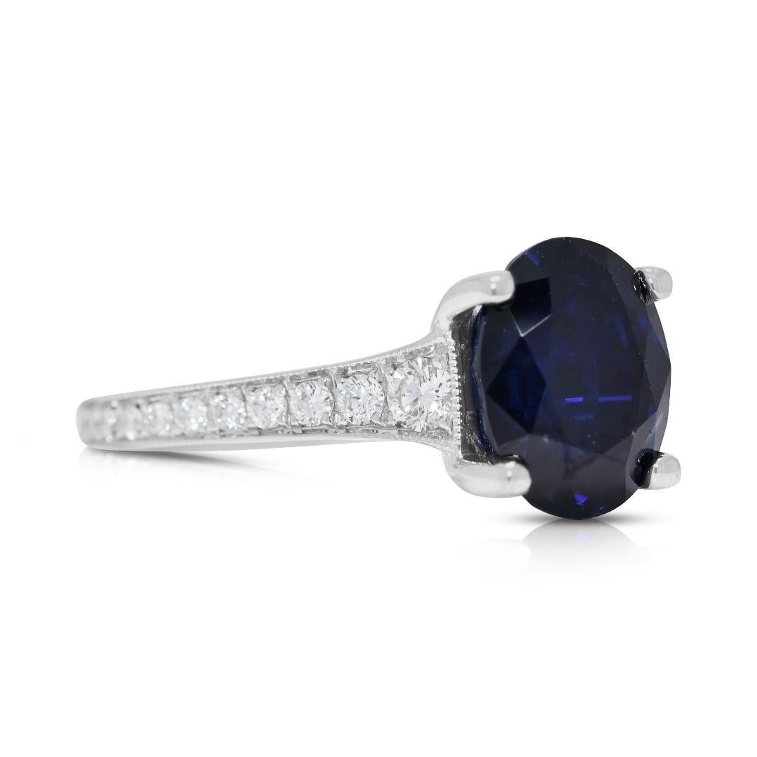 Taille ronde Striking 3.76ct Pave Sapphire & Natural Diamond Ring in 18K White Gold en vente