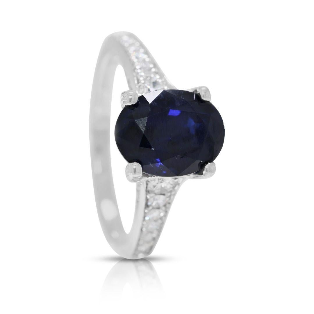 Striking 3.76ct Pave Sapphire & Natural Diamond Ring in 18K White Gold Unisexe en vente