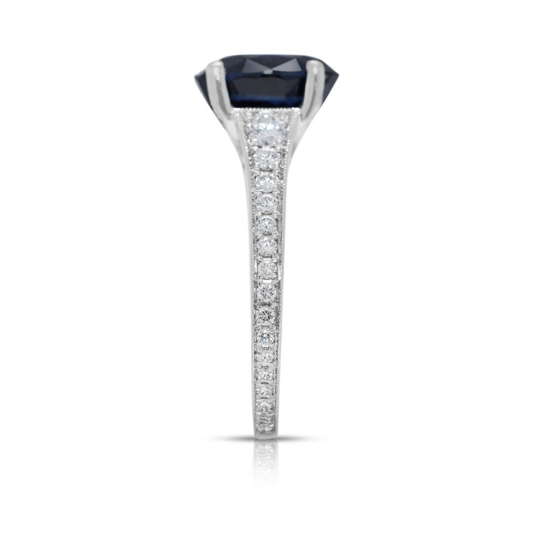 Striking 3.76ct Pave Sapphire & Natural Diamond Ring in 18K White Gold en vente 1