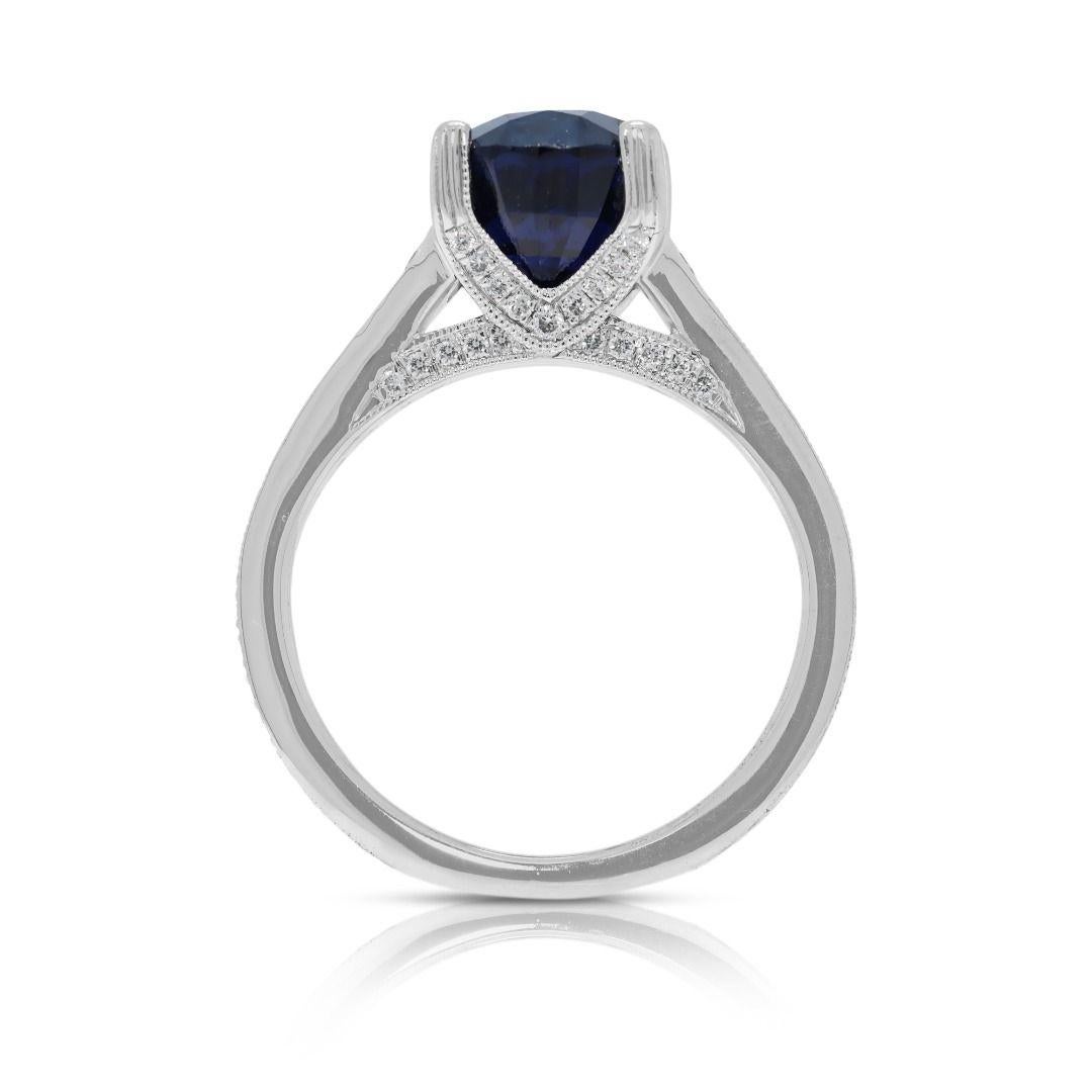 Striking 3.76ct Pave Sapphire & Natural Diamond Ring in 18K White Gold en vente 2