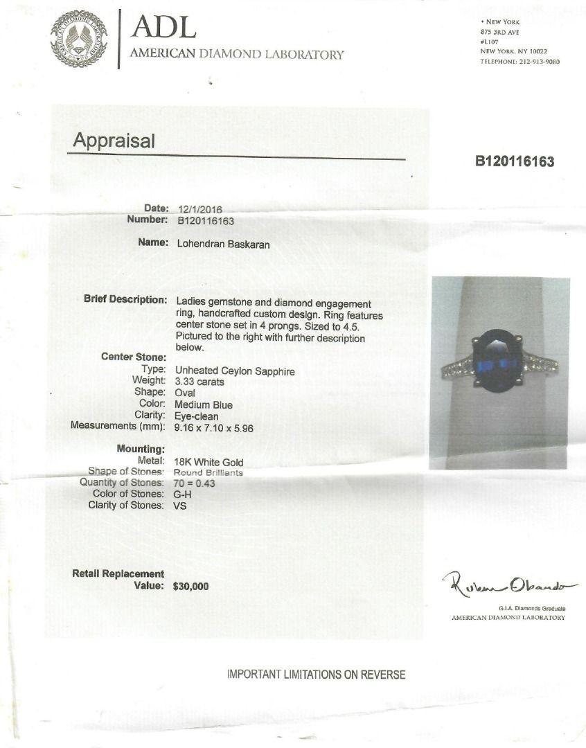 Striking 3.76ct Pave Sapphire & Natural Diamond Ring in 18K White Gold en vente 3