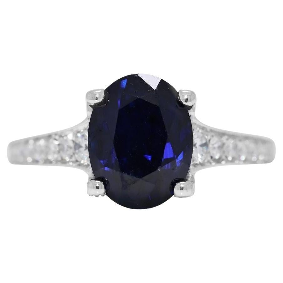 Striking 3.76ct Pave Sapphire & Natural Diamond Ring in 18K White Gold