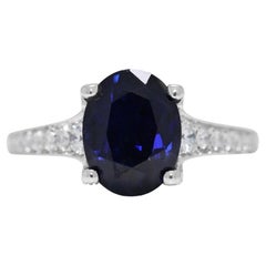Striking 3.76ct Pave Sapphire & Natural Diamond Ring in 18K White Gold