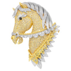 Llamativo Broche de Ónice y Diamantes de 4,21 ct en Oro Amarillo de 18 quilates y Platino