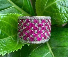 Striking 4.32 Carat EFFY Ruby and Diamond Checkerboard White Gold Wide Band Ring