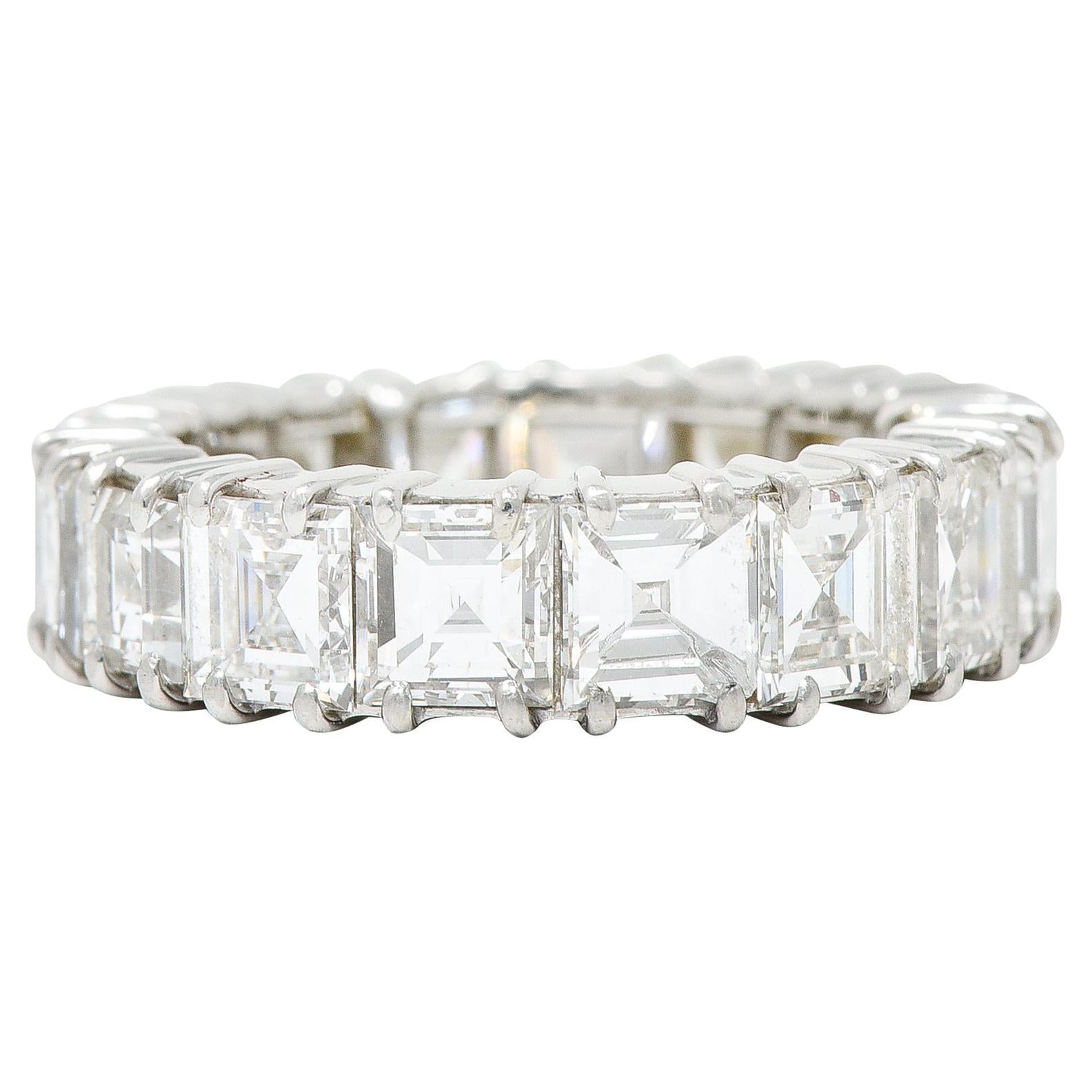 Striking 6.40 Carats Square Step Cut Diamond Platinum Eternity Band Ring