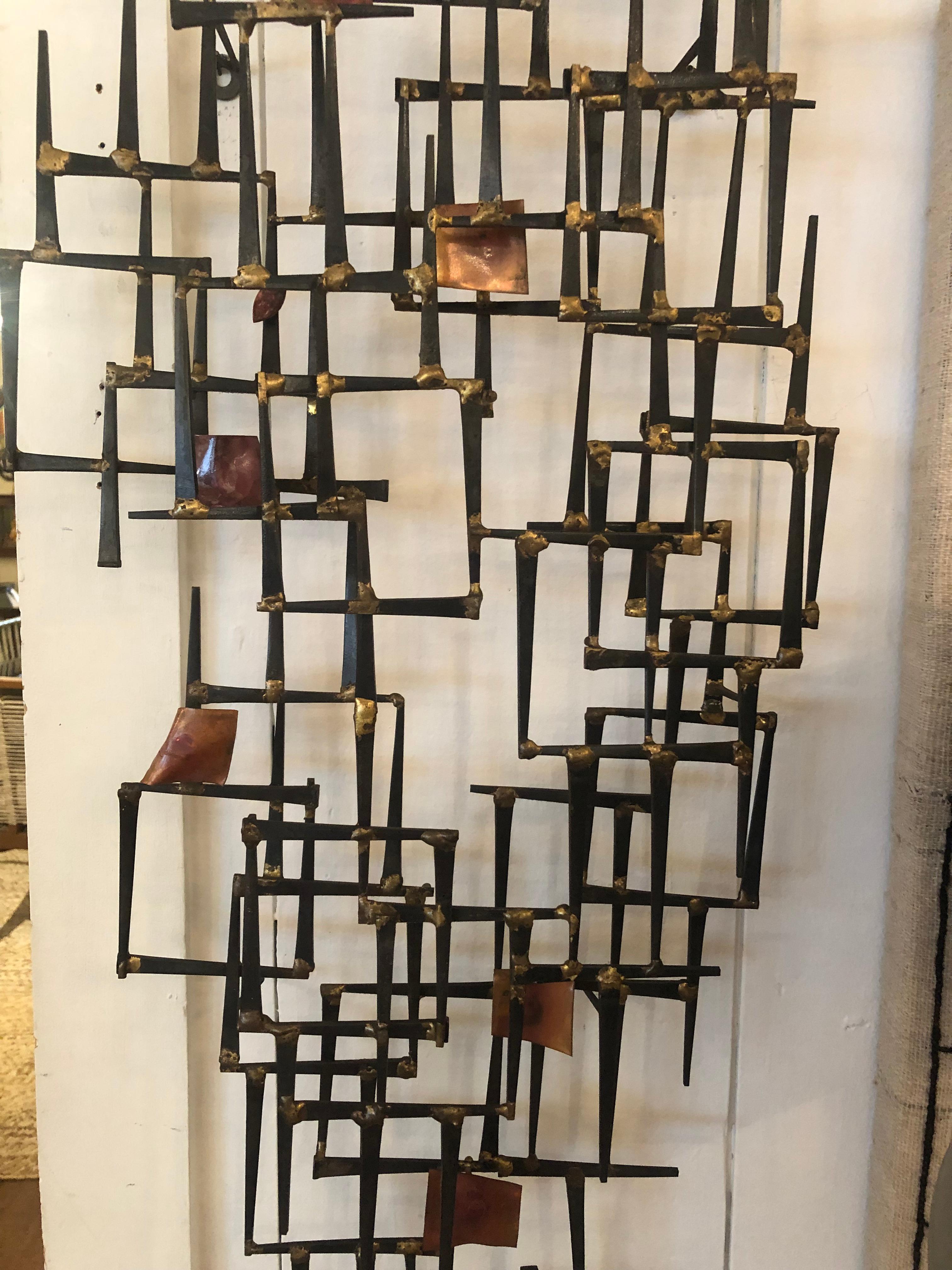 Contemporary Striking Abstract Iron & Copper Wall Sculpture with Mid-Century Modern Vibe