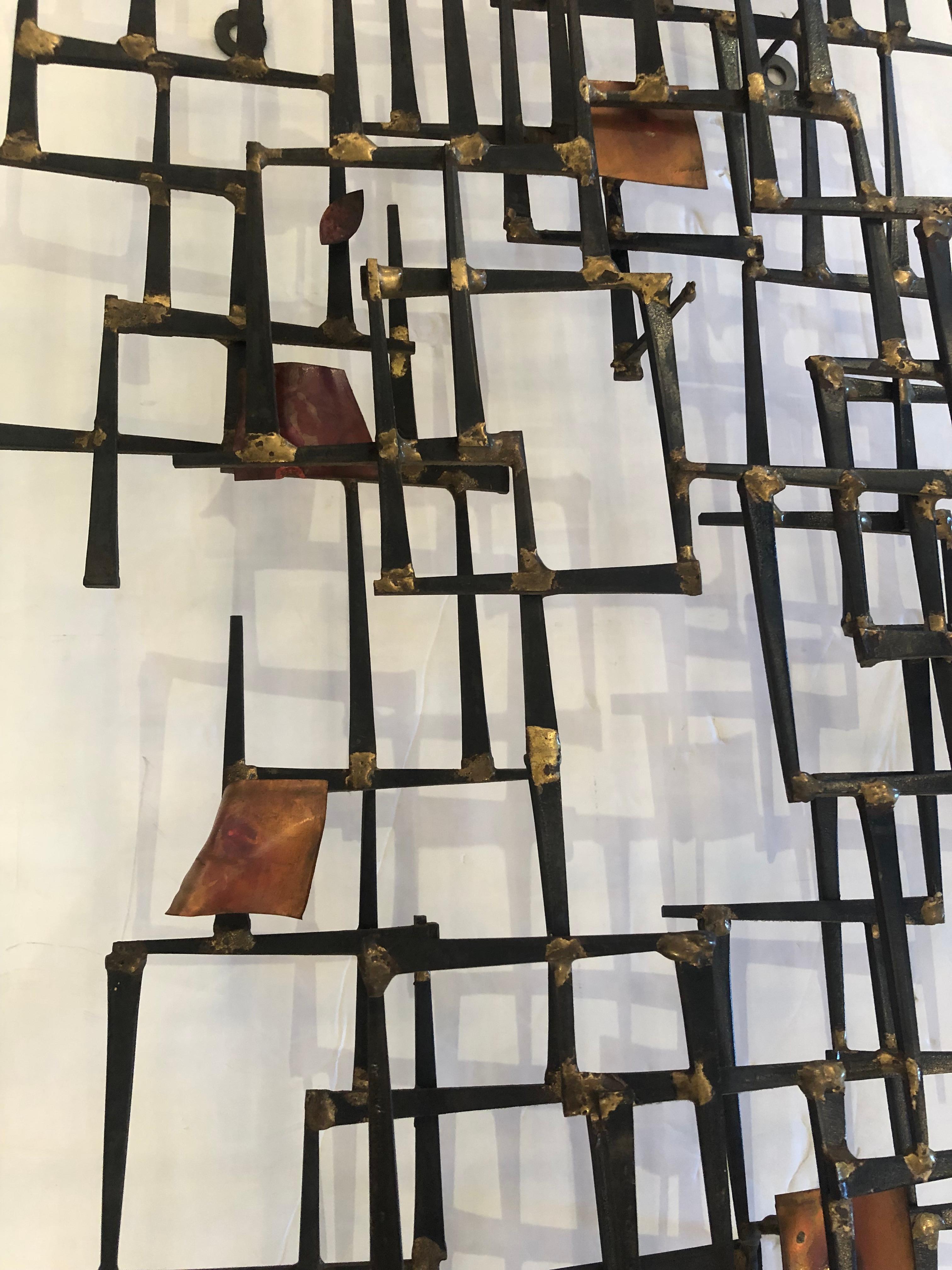 Striking Abstract Iron & Copper Wall Sculpture with Mid-Century Modern Vibe 1