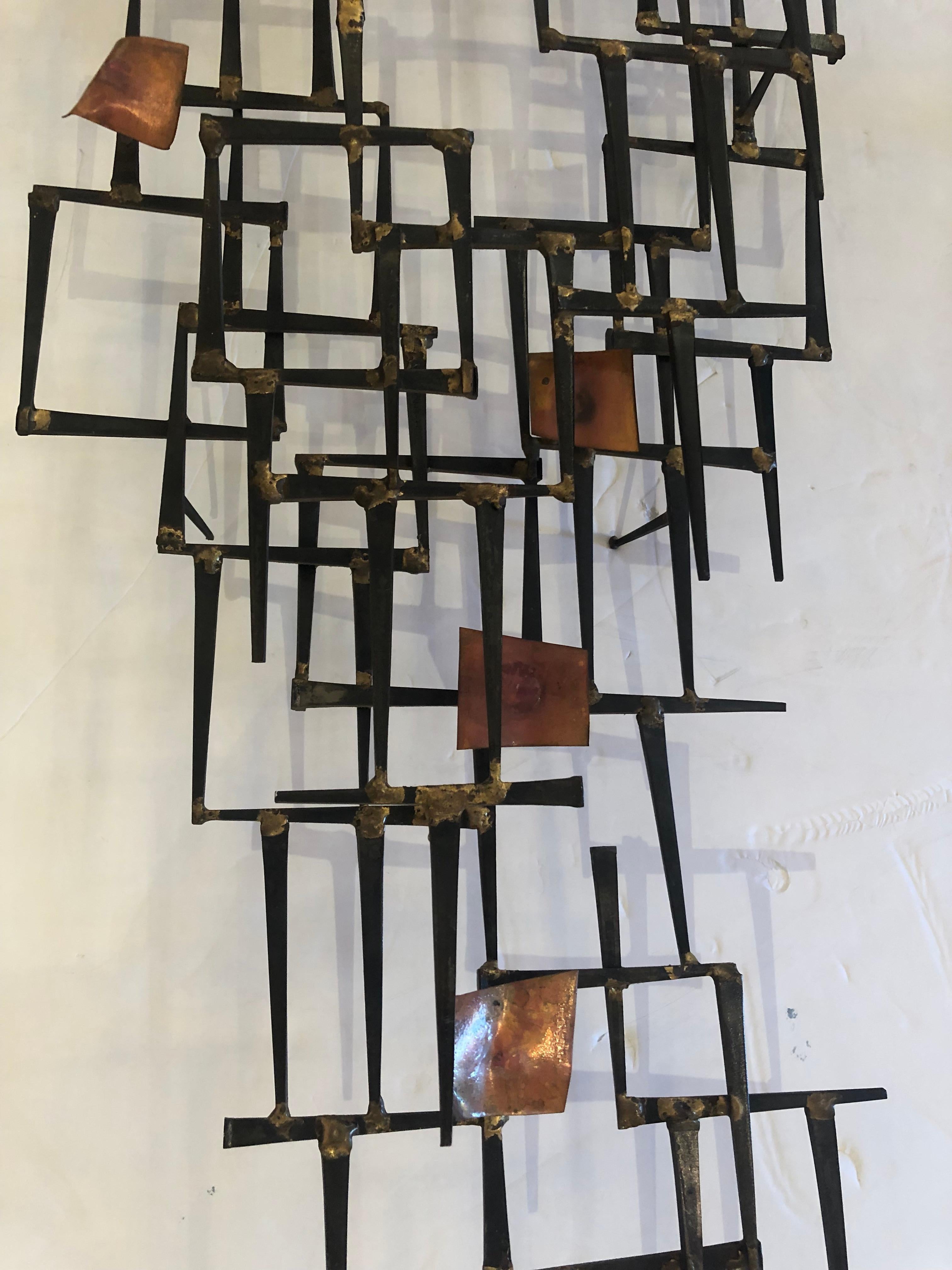 Striking Abstract Iron & Copper Wall Sculpture with Mid-Century Modern Vibe 2