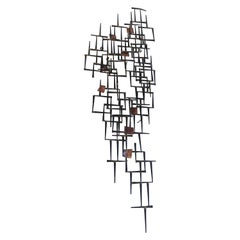 Striking Abstract Iron & Copper Wall Sculpture with Mid-Century Modern Vibe