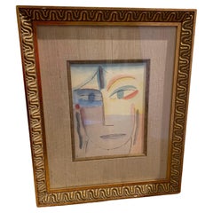 Striking Abstract Print of Stylized Face in the Manner of Picasso
