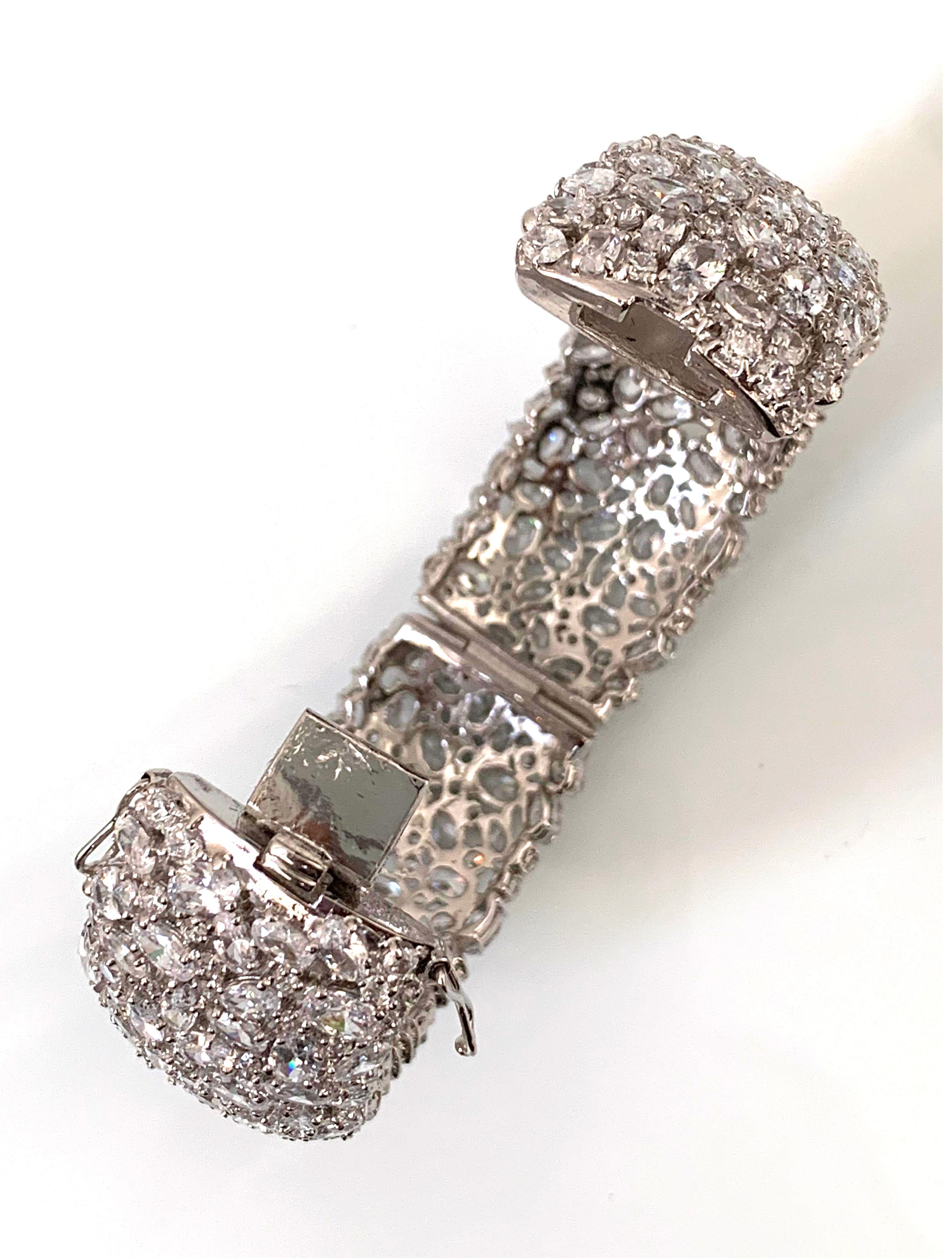 Striking All-around Encrusted Cubic Zirconia Sterling Silver Cuff 